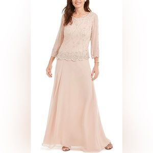 J KARA Beaded 3/4 Sleeve Dress, Blush